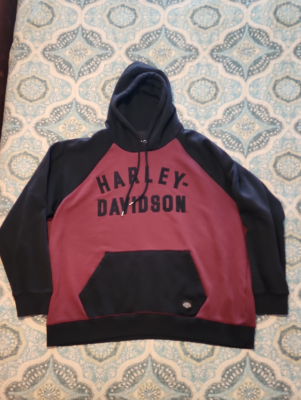Harley-Davidson Men's Classic Staple Raglan Hoodie Colorblock 3XL Maroon & Black